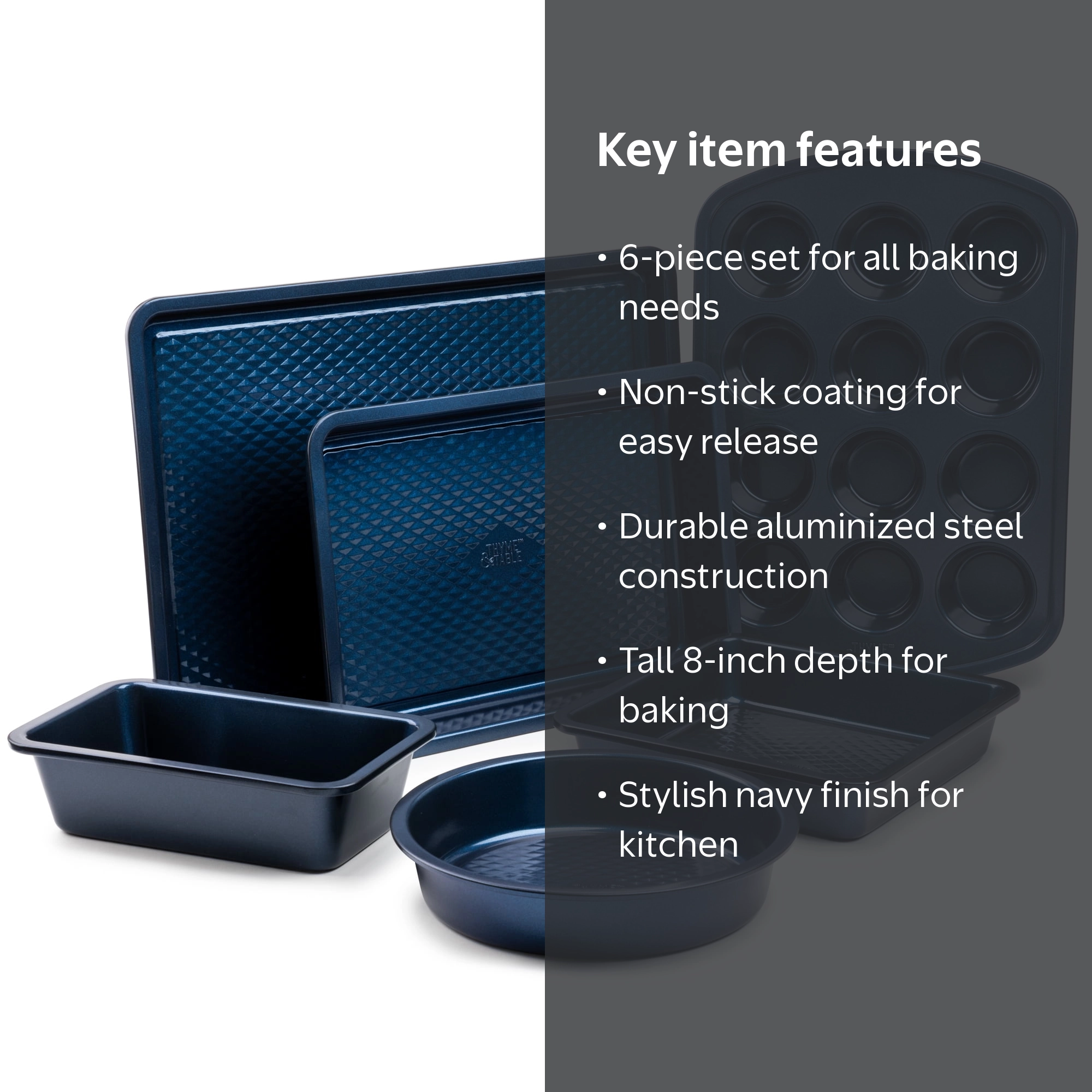 Thyme & Table 6pc Non-Stick Aluminized Steel Baking Set, Navy