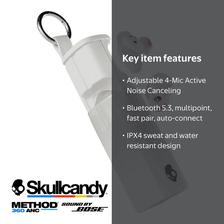 Skullcandy Method 360 ANC XT True Wireless in-Ear Earbuds, Bone
