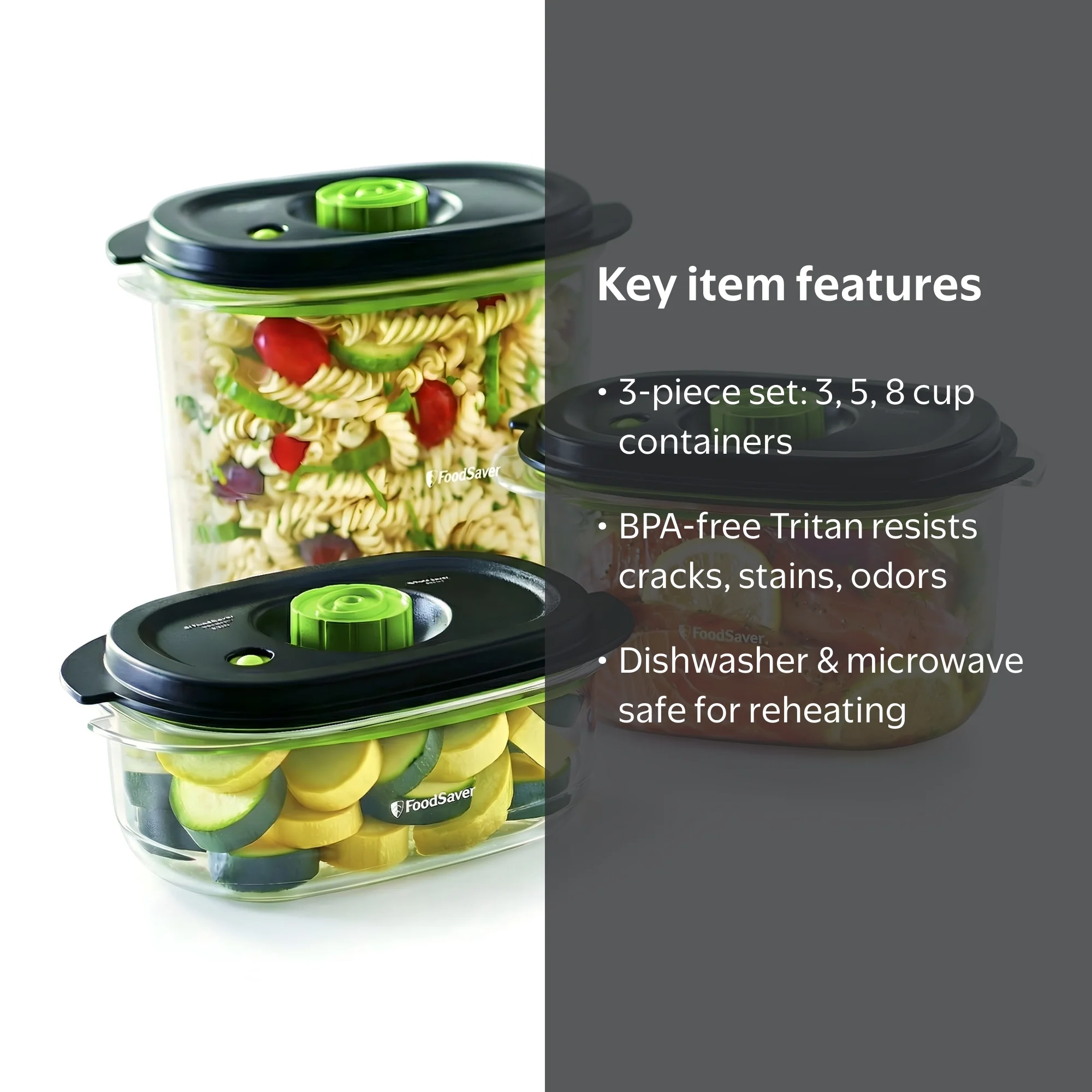 FoodSaver Compatible Preserve & Marinate Containers, 3, 5 & 8 Cup