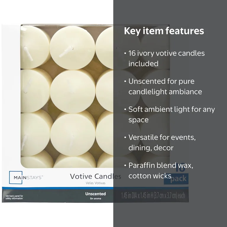 Mainstays Unscented Votive Candles, Off-White, 16-Pack - Walmart.com
