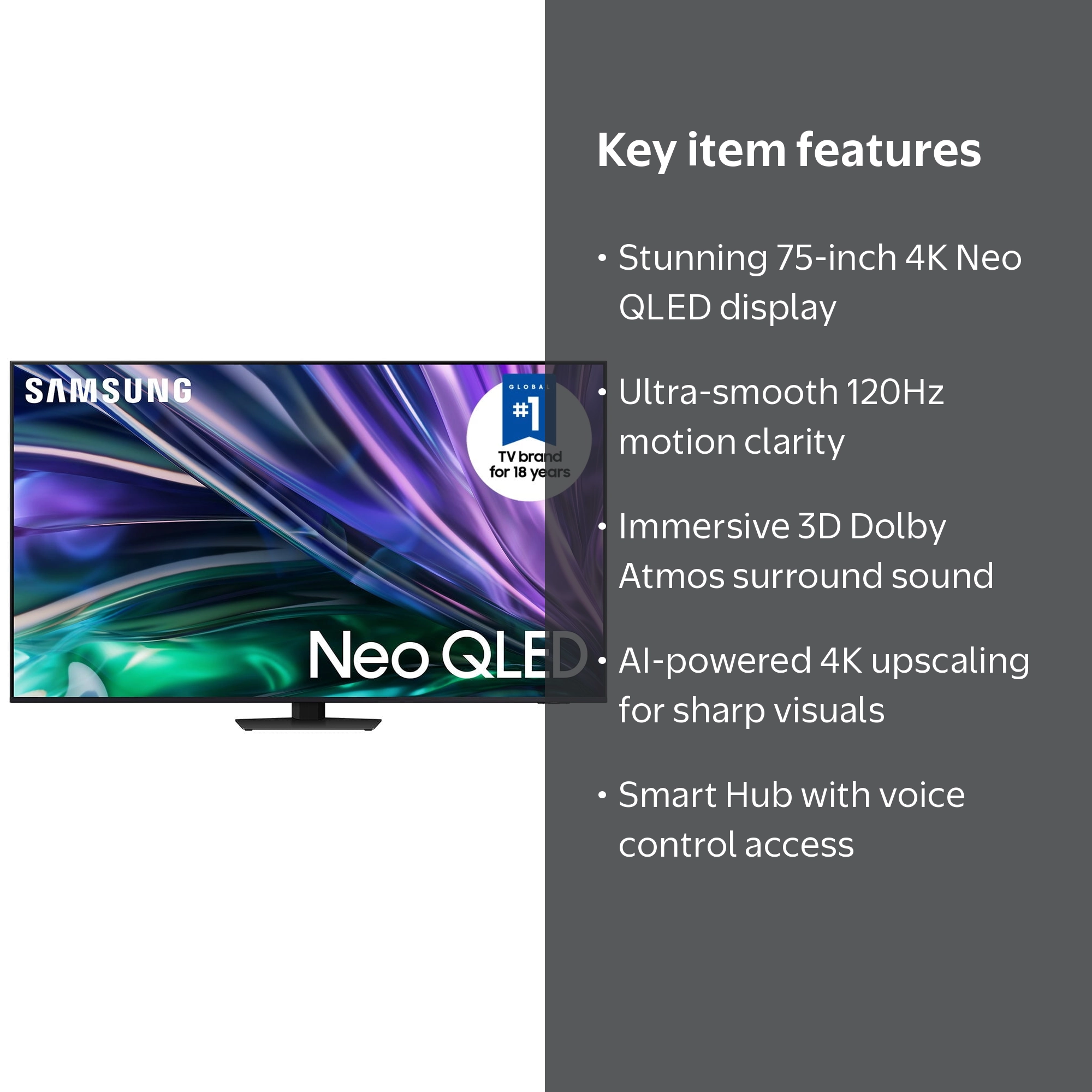 Samsung, 75‚Äù QN85D Neo QLED 4K Smart TV, QN75QN85DBFXZA 2024