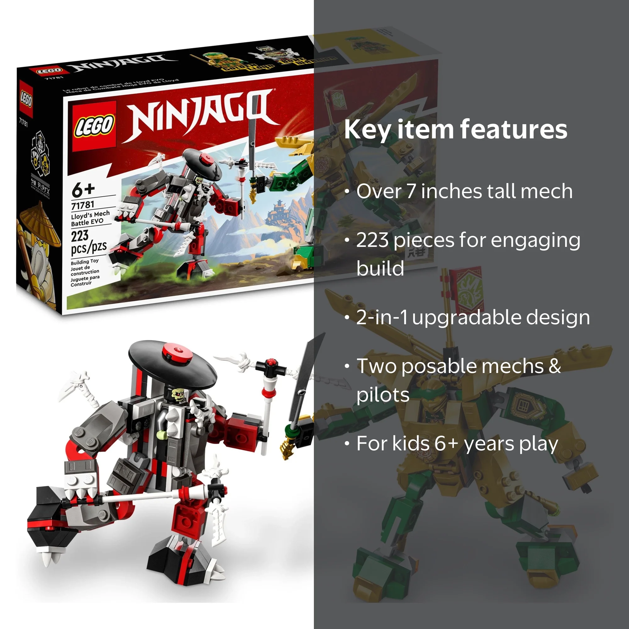 LEGO NINJAGO Lloyd's Mech EVO 71781, 2in1 Figures, Kids Toy 6+