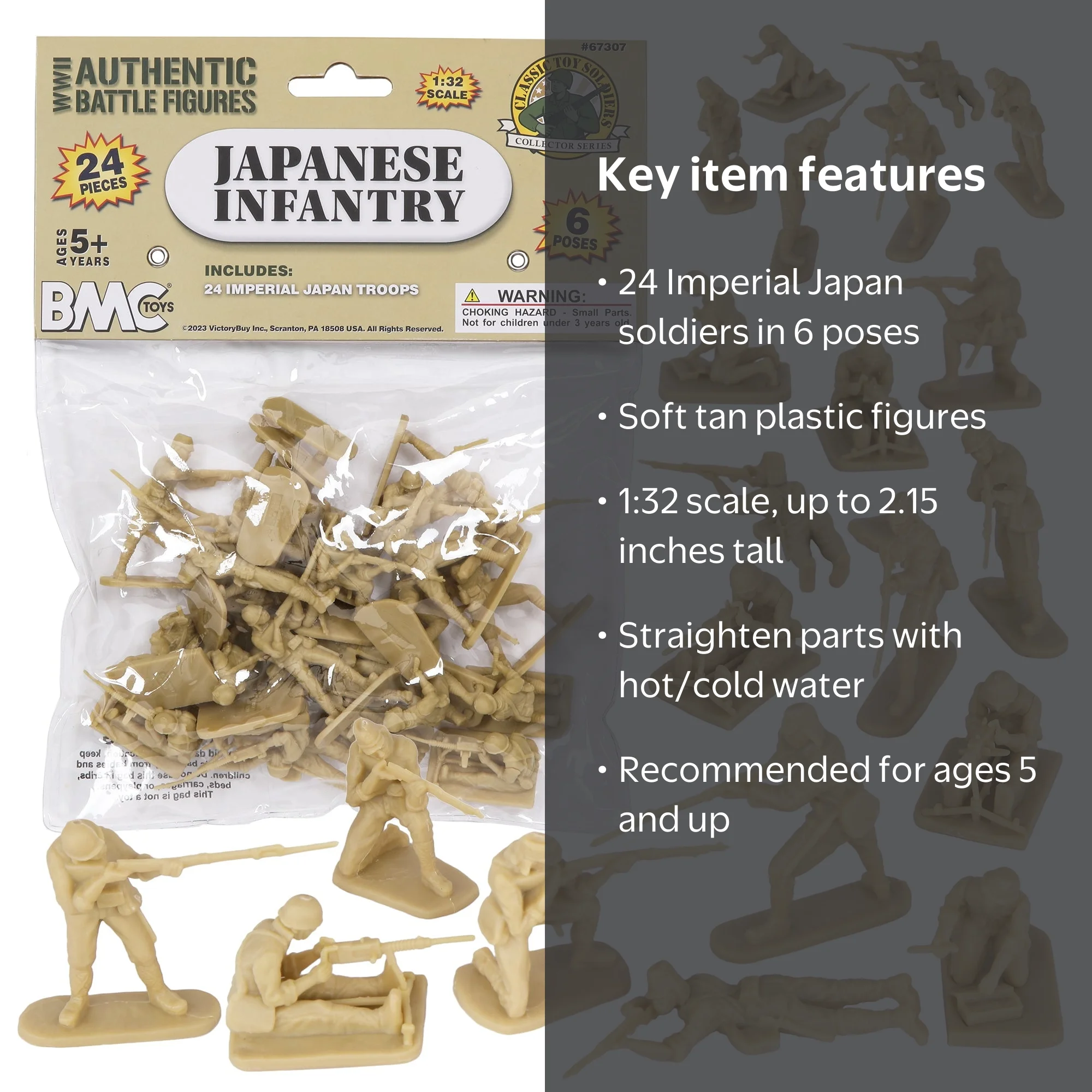 BMC CTS WW2 Japanese Plastic Army Men - 24pc Tan Imperial Japan