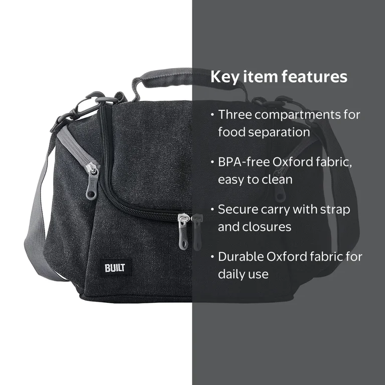 BUILT Oxford All Day Adult Reusable Lunch Bag Black - Walmart.com