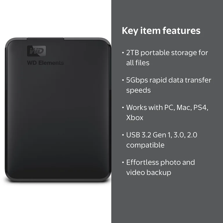 WD 2TB Elements Portable External Hard Drive - USB 3.0, High