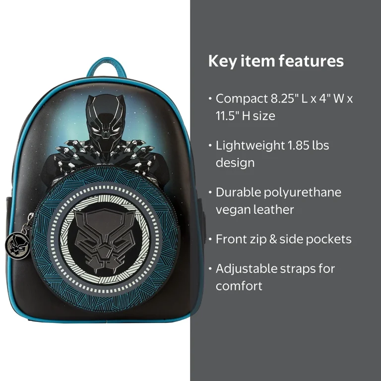 black panther: wakanda forever loungefly mini backpack Marvel Panther Cosplay 9”W x 12”H x 4.5”D (Please note Marvel Black Panther Wakanda Forever