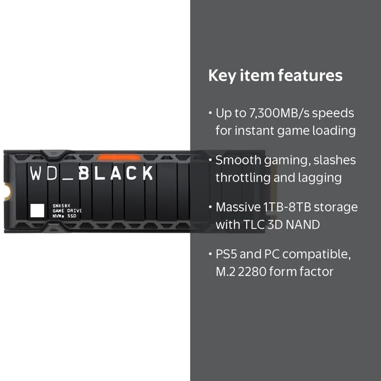 WD BLACK NVMe SSD, 1TB, Heatsink, Internal Gaming Solid State