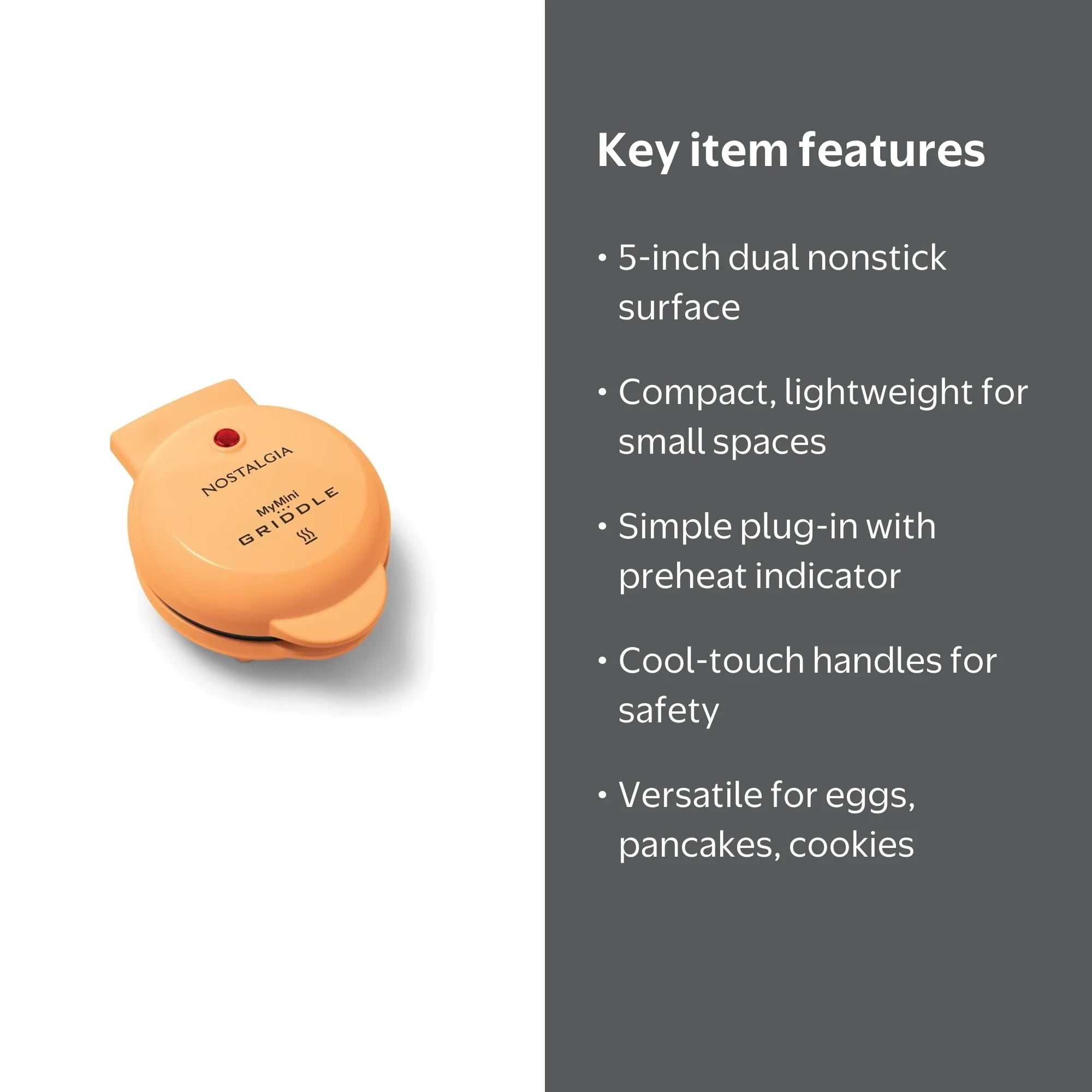 Nostalgia, Personal Electric Griddle, MGD5OR, Orange - Walmart.com