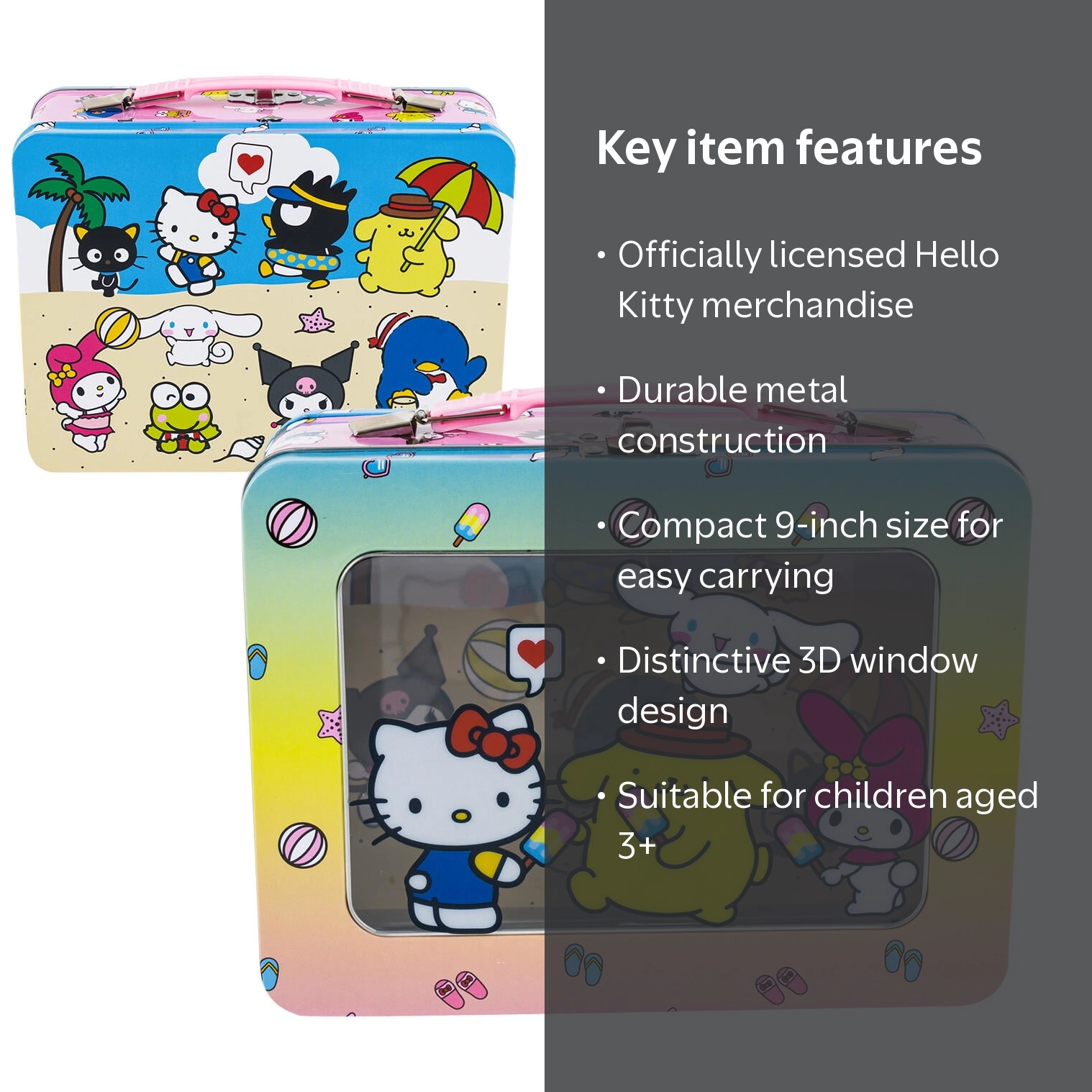 1 PC Hello Kitty & Friends 9 inches Metal Lunch Box- - 3D WINDOW