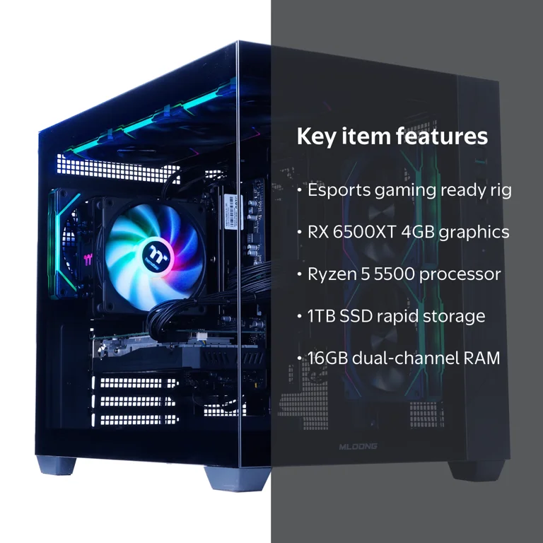 MLOONG PC Gamer Gaming Desktop, AMD Ryzen 5 5500, Radeon RX 6600