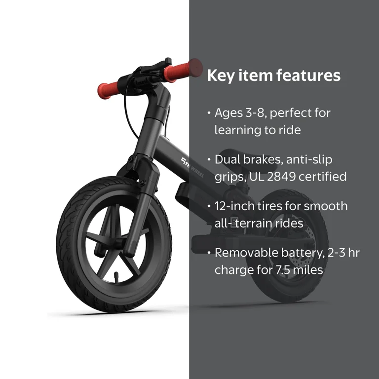 5Th Wheel KB09 150W Electric Balance Bike for Kids, Black - 12