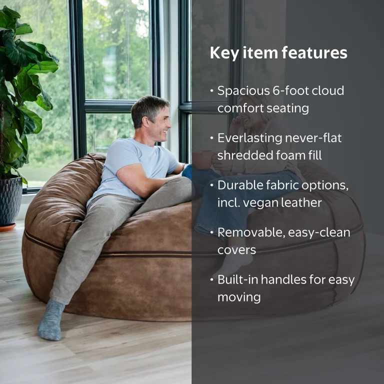 Big Joe Fuf 8Ft Giant Foam Bean Bag Chair, Oversized Couch, Coffee