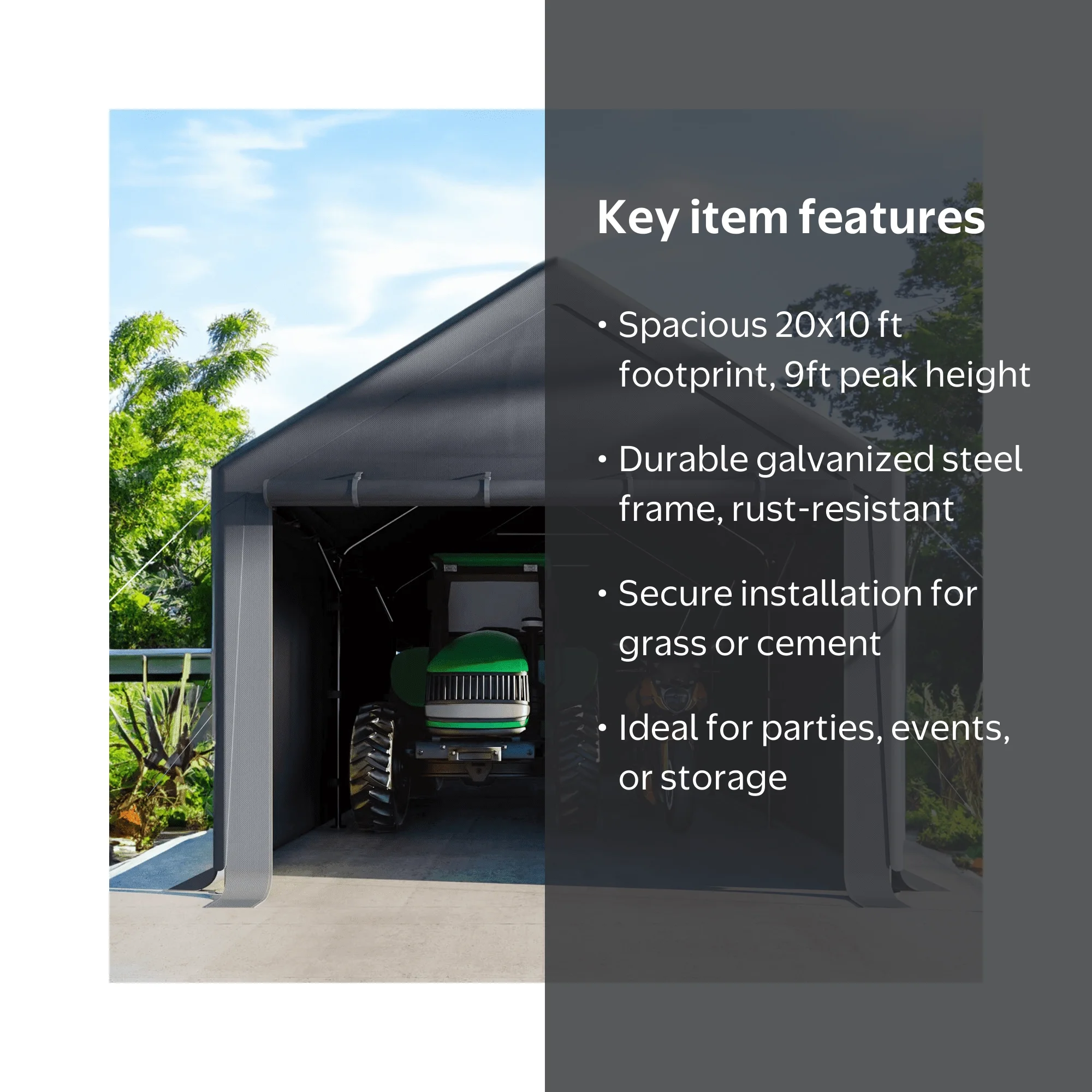 Grezone Outdoor 10x20 ft Carport Canopy Portable Shelter for