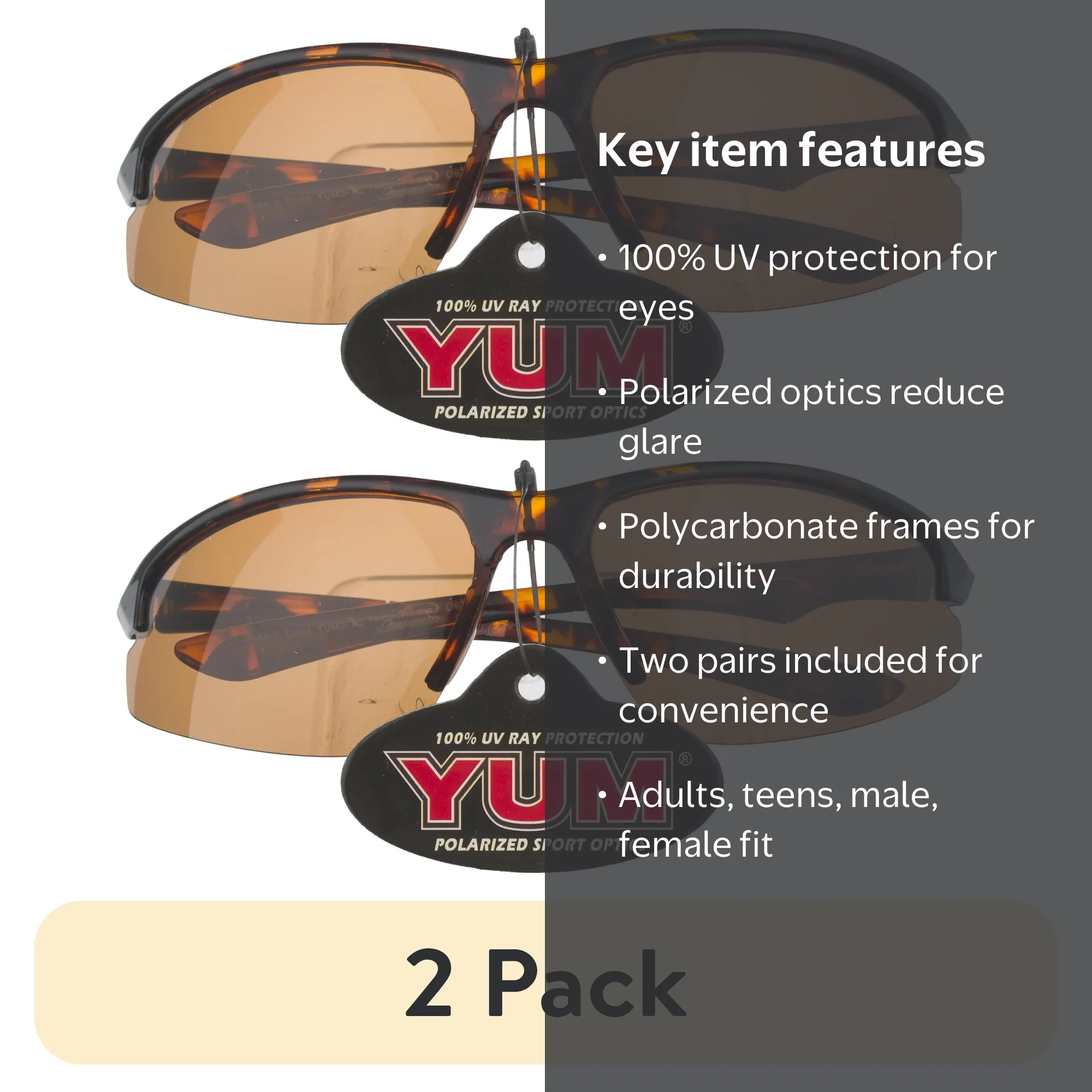2 pack) Pradco Yum Assorted Polarized Performance Sunglasses Male