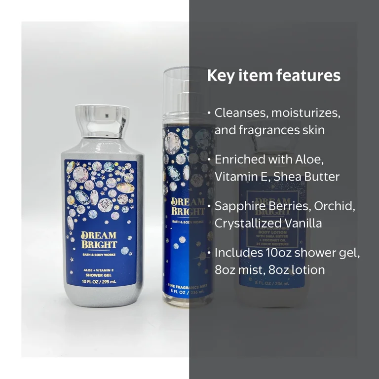 Bath & Body Works Dream Bright 3-Piece Set: 10oz Shower Gel, 8oz