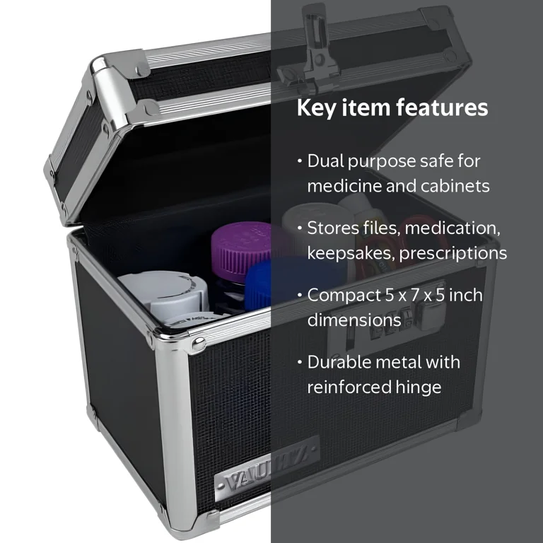 Vaultz, Medicine Lock Box, 5x7x5 inches, Black, with Combination