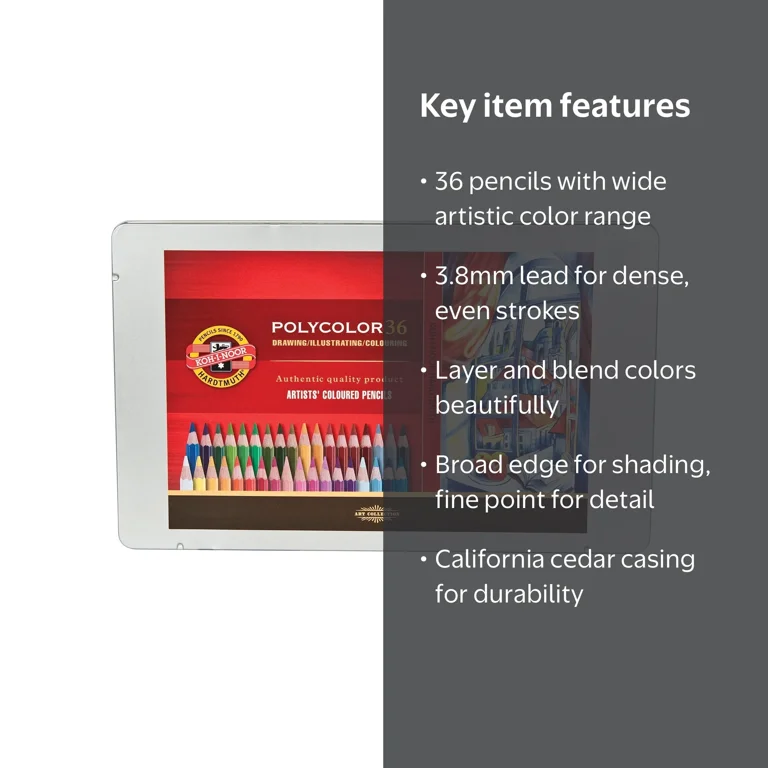 【未使用品】KOH-I-NOOR　ポリカラー　パステル色鉛筆36本　木箱入セット Koh-I-Noor Polycolor Artists' Colored Pencil Set, 36-Pencils
