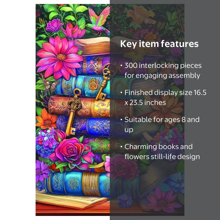 RoseArt Colorluxe 300-Piece Books and Flowers Adult Interlocking