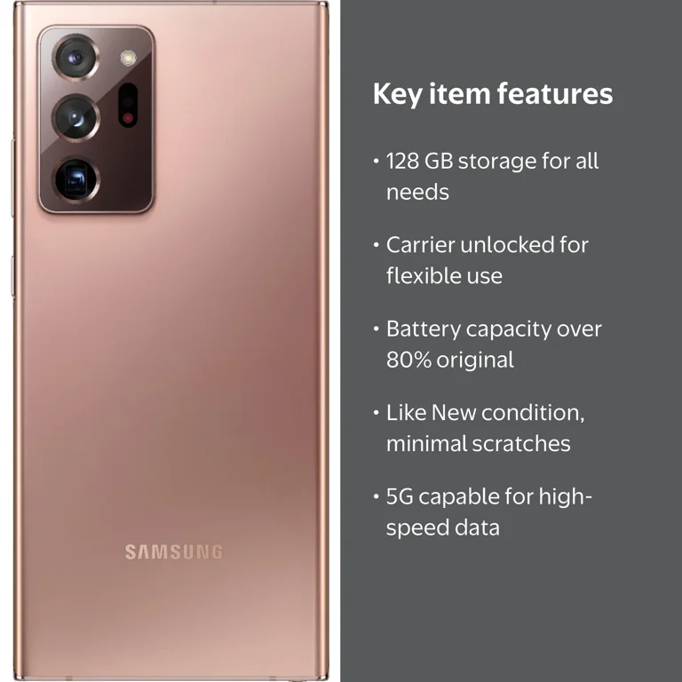 Samsung Galaxy Note 20 Ultra 5G Restored Smartphone, 128GB Mystic