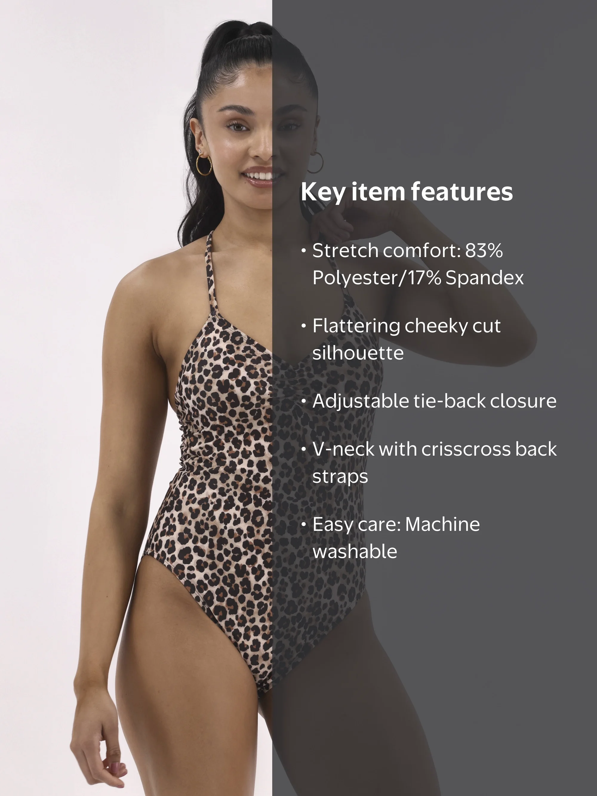 No Boundaries Women's Cheetah Print One-Piece Swimsuit with High
