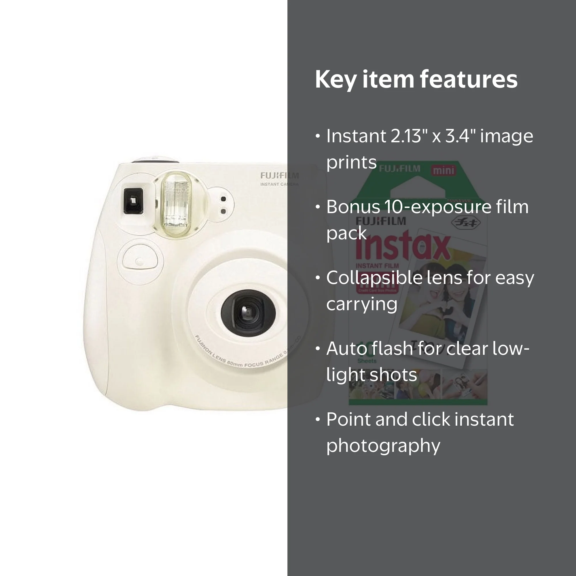 Fujifilm Instax Mini 7S Instant Camera (with 10-pack film) - White