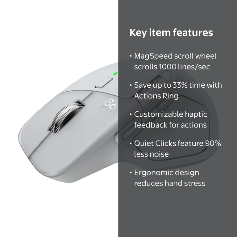 Logitech, Ergonomic Wireless Mouse MX Master 4, Pale Gray