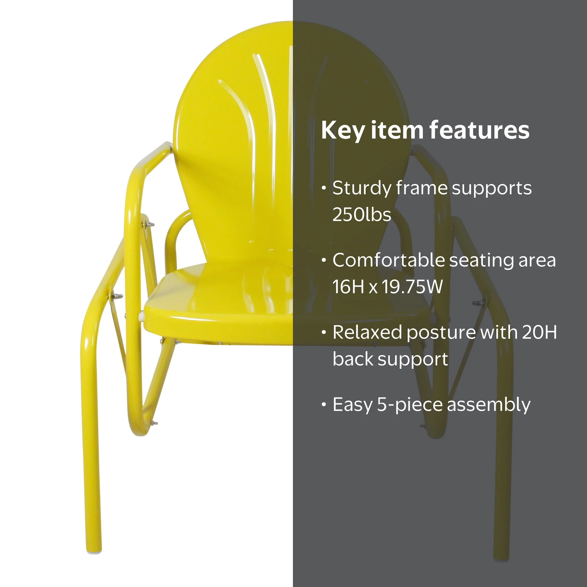 Northlight Outdoor Retro Metal Tulip Glider Patio Chair, Yellow