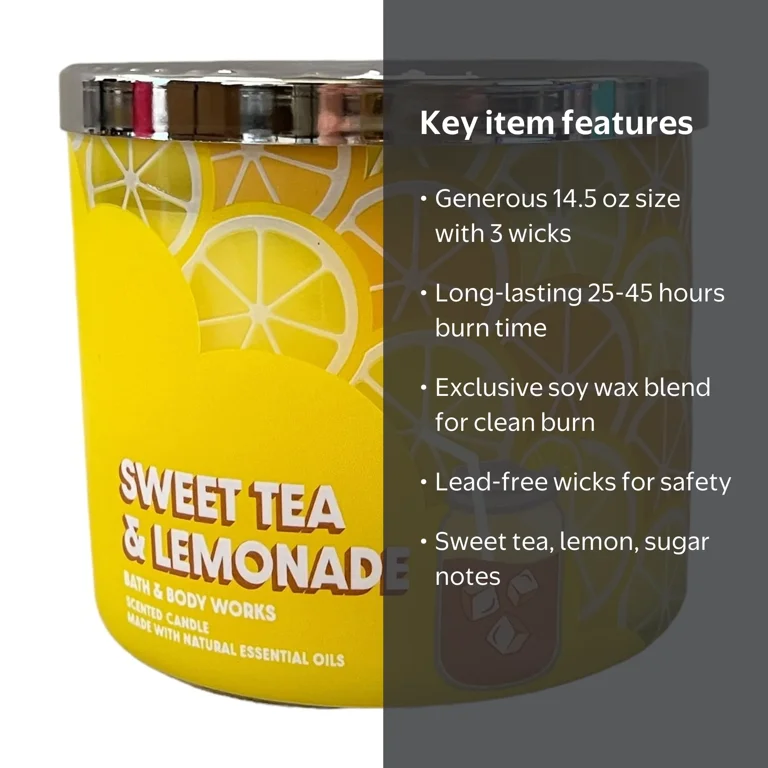 Bath & Body Works Sweet Tea & Lemonade Scented 3-Wick Candle 14.5