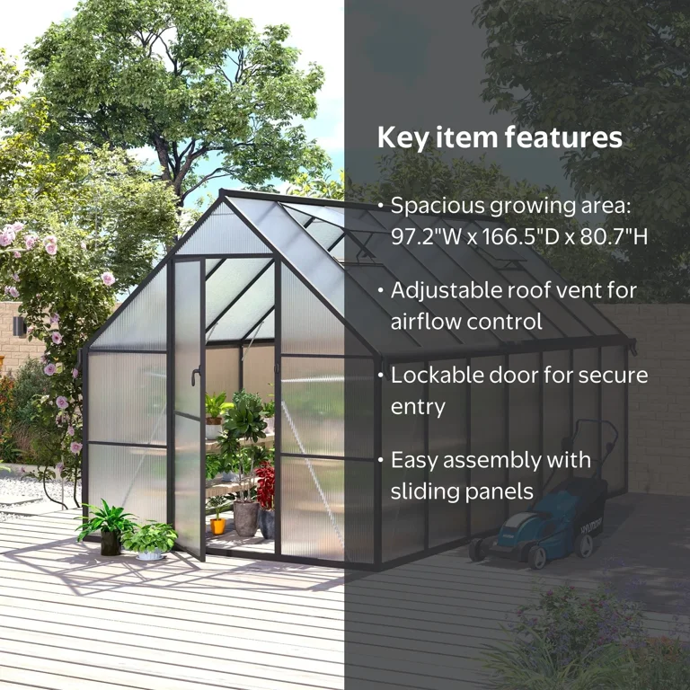 8x14ft Greenhouse for Outdoors, Enhanced Aluminum Frame Greenhouse