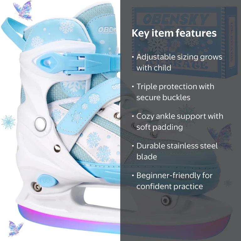 OBENSKY, Kids Ice Skates, Adjustable 4 Sizes, Laser Steel Blade