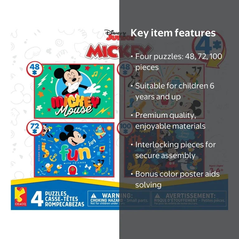 ☆Mickey☆4点セット Ceaco Disney Classic Kids 4-in-1 Multipack Interlocking Jigsaw