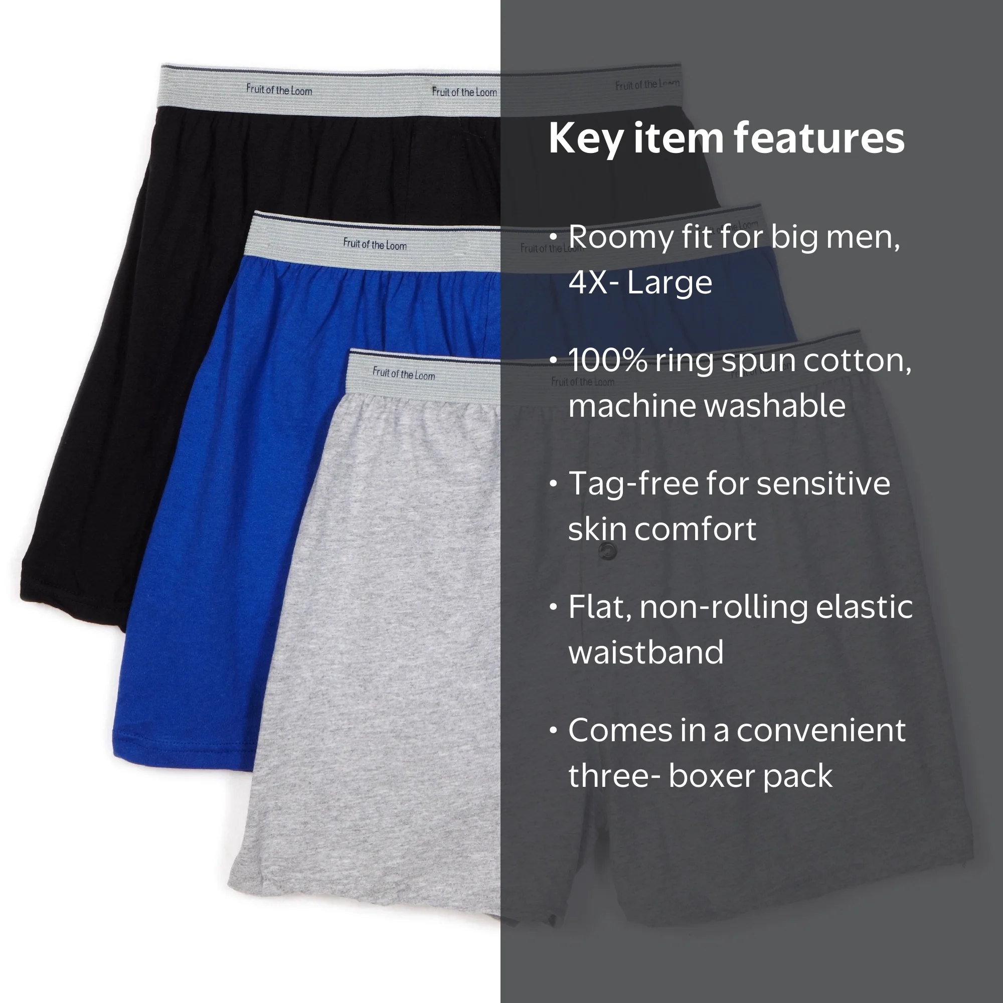 Fruit of the Loom, Men's Big Man Knit Boxers, 4X-Large, Assorted