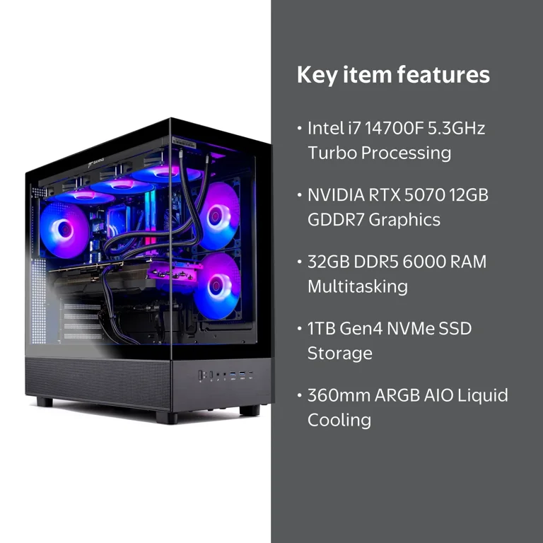 Skytech Gaming Azure 3 PC, Intel i7 14700F, NVIDIA RTX 5070, 32GB