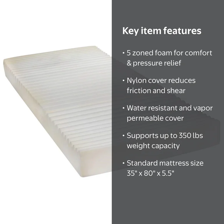 Drive Medical Deluxe Cross-Cut 5 Zone Support Foam Mattress for