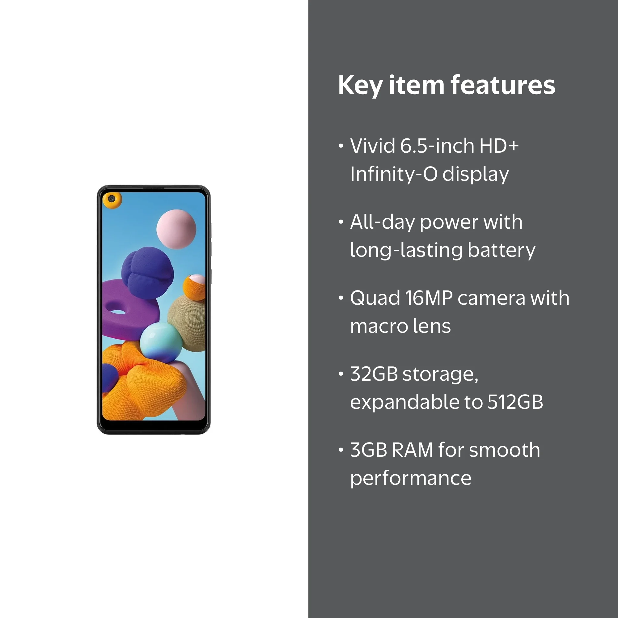 Samsung Galaxy A21, 32GB, 3GB RAM, 4G LTE, Boost Mobile, Black
