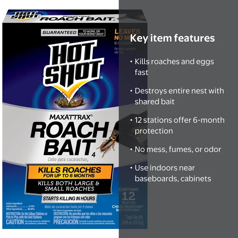 Hot Shot, Roach Bait, 12 Count, Child-Resistant Stations - Walmart.com