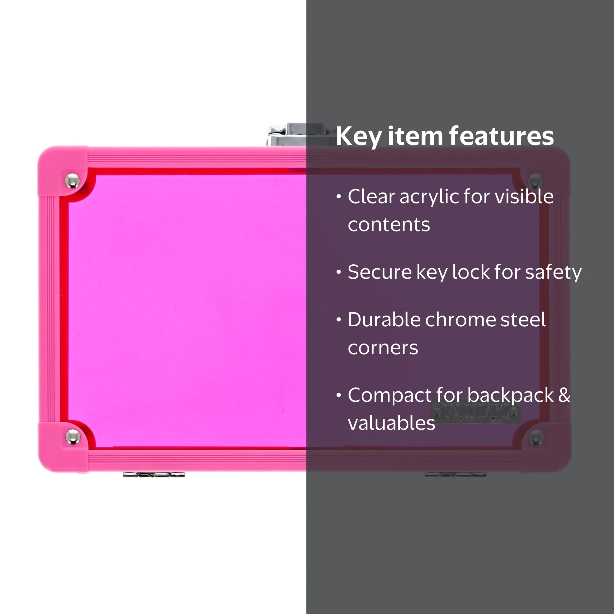 Vaultz Locking Pencil Box Pink Acrylic with Key Lock for