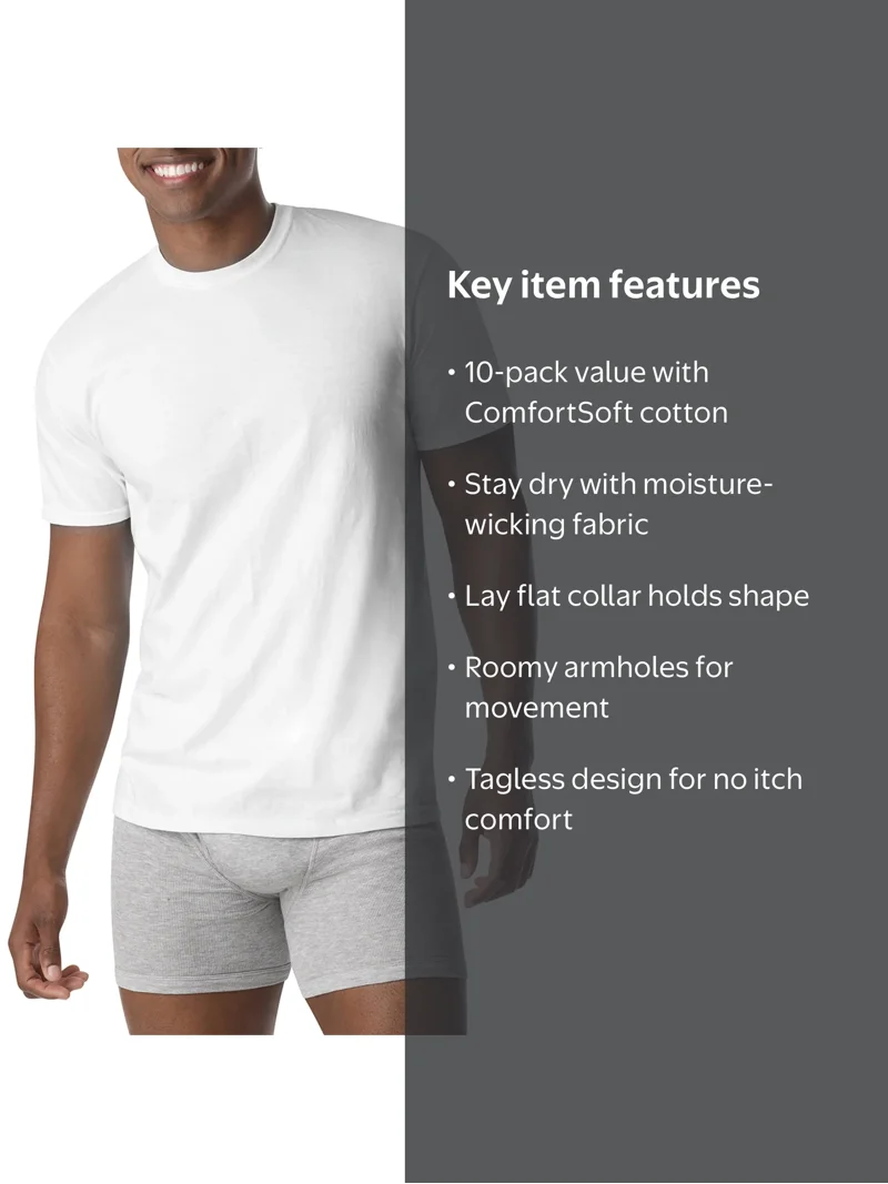 Hanes Mens ComfortSoft White Crewneck T-Shirt, 10-Pack - Walmart.com