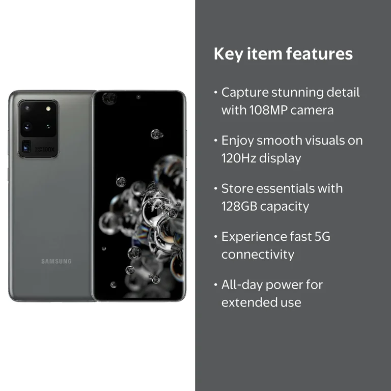 Restored Samsung Galaxy S20 Ultra, 128GB, Cosmic Gray Fully
