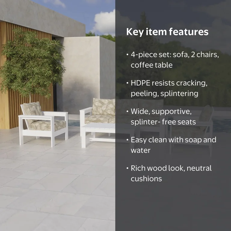 Better Homes & Gardens Ezra 4-Piece Outdoor HDPE Conversation Set