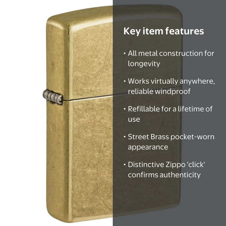 Zippo, Pocket Lighter, Classic Street Brass, Windproof - Walmart.com