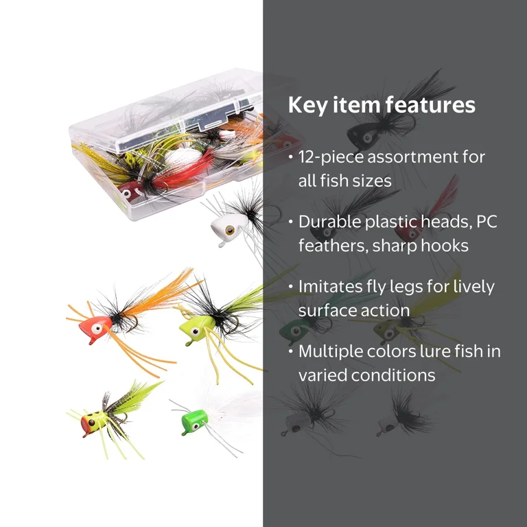 best bass popper fly lures Kermit / #8 to deliver a full assortment of fly lines Fly Fishing Poppers, 12pcs Topwater