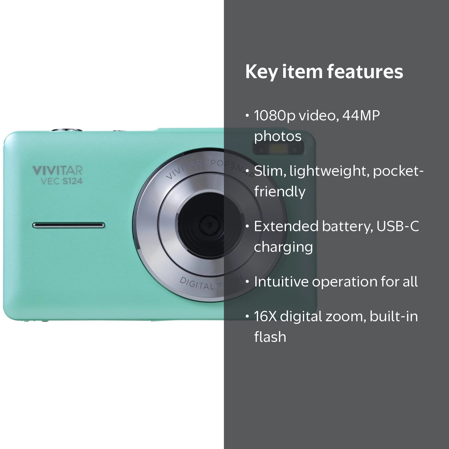 Vivitar, Popsnap Compact Digital Camera, Mint, 16X Zoom - Walmart.com