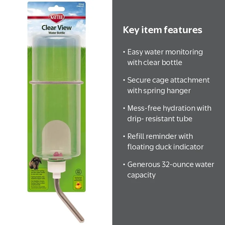 kaytee flat-bac water bottle instructions Clearwater for Small Animals, 32 Ounces, Hanger Included Black Seed