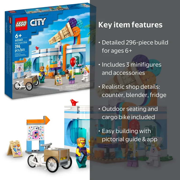 LEGO City Ice-Cream Shop 60363 Building Toy Set with Cargo Bike, 3