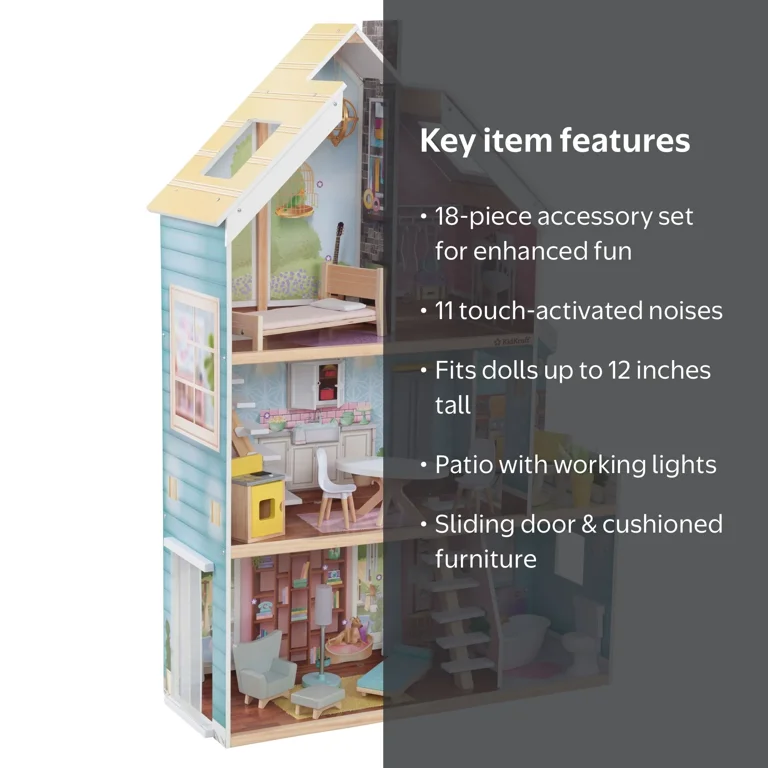 KidKraft Zoey Magic Lights & Sounds Dollhouse with 18 Accessories