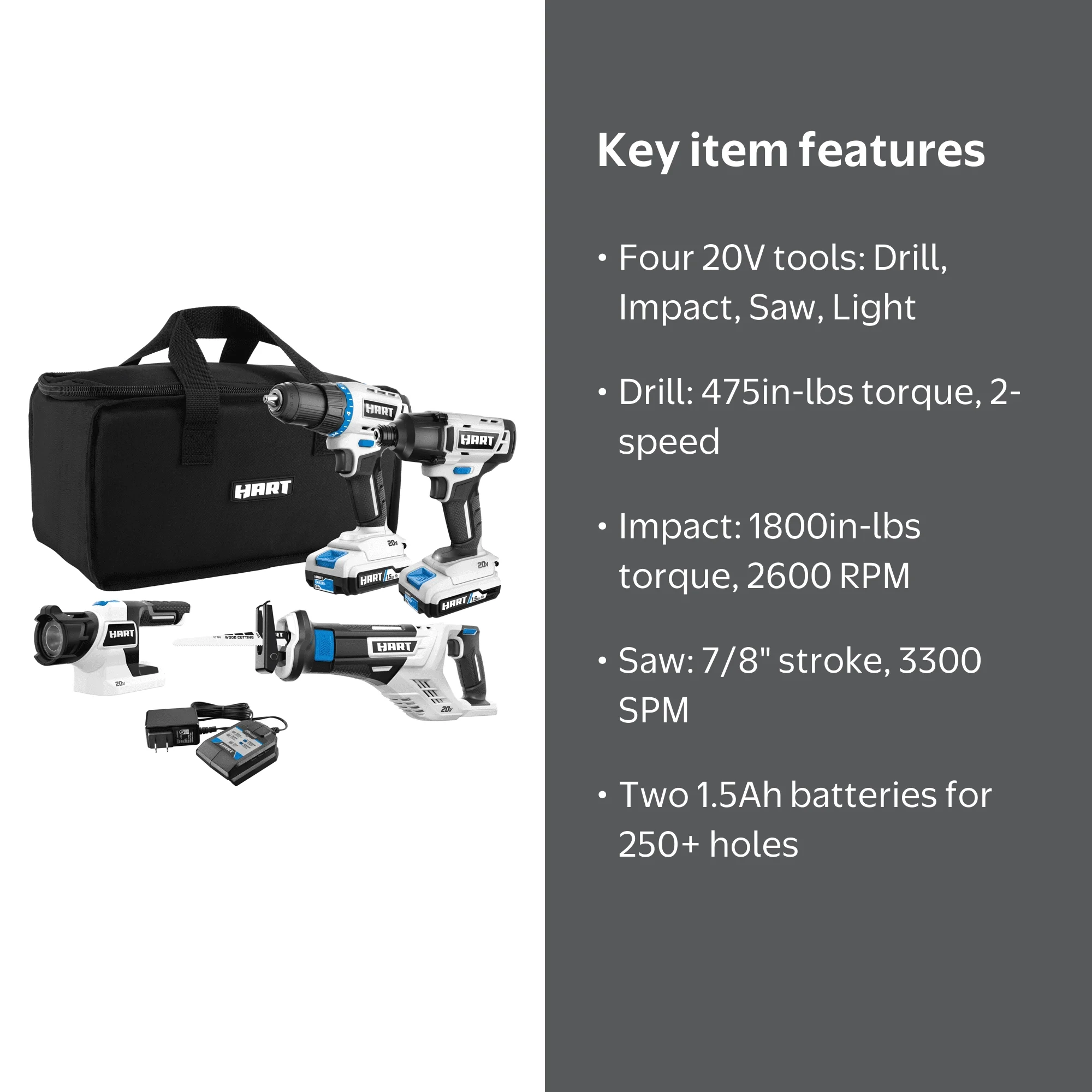 HART 20-Volt Cordless 4 Tool Combo Kit - Walmart.com