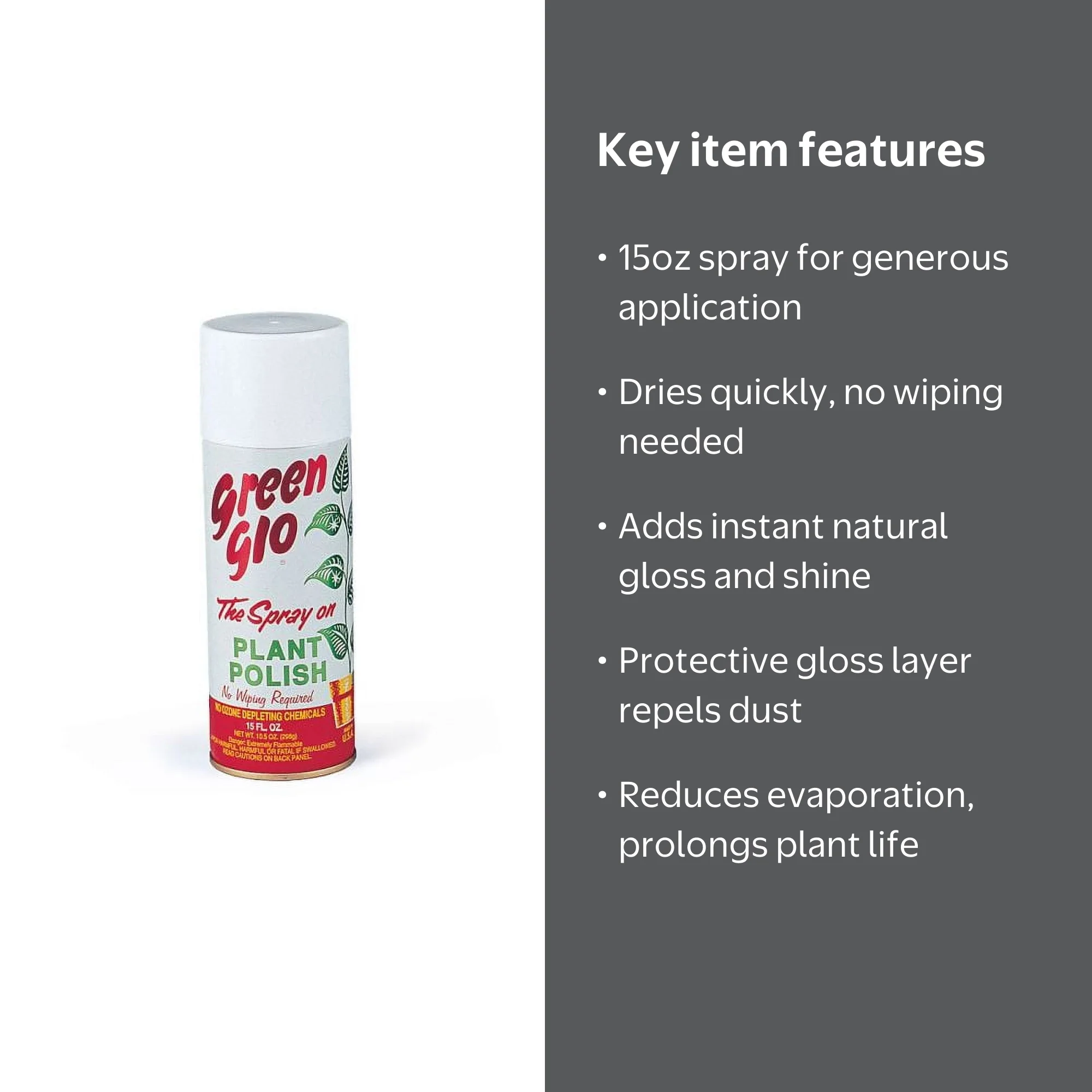 Green Glo Plant Polish Spray, 15oz, Natural Gloss, Quick-Drying