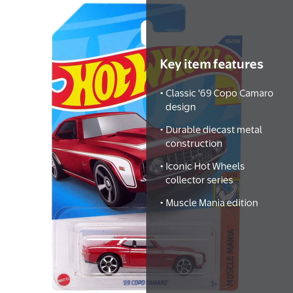 Hot Wheels Toy Chevy Muscle Mania '69 Copo Camaro Diecast Car