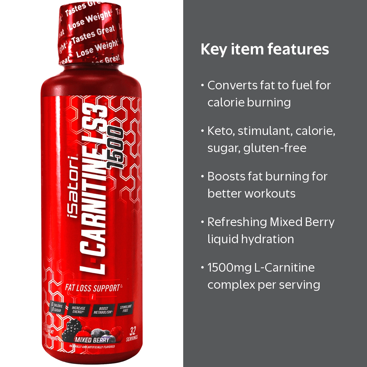 iSatori L-Carnitine LS3 Concentrated Liquid Metabolic Enhancer and Energy Booster - Health and Fitness - Keto Friendly - Stimulant Free
